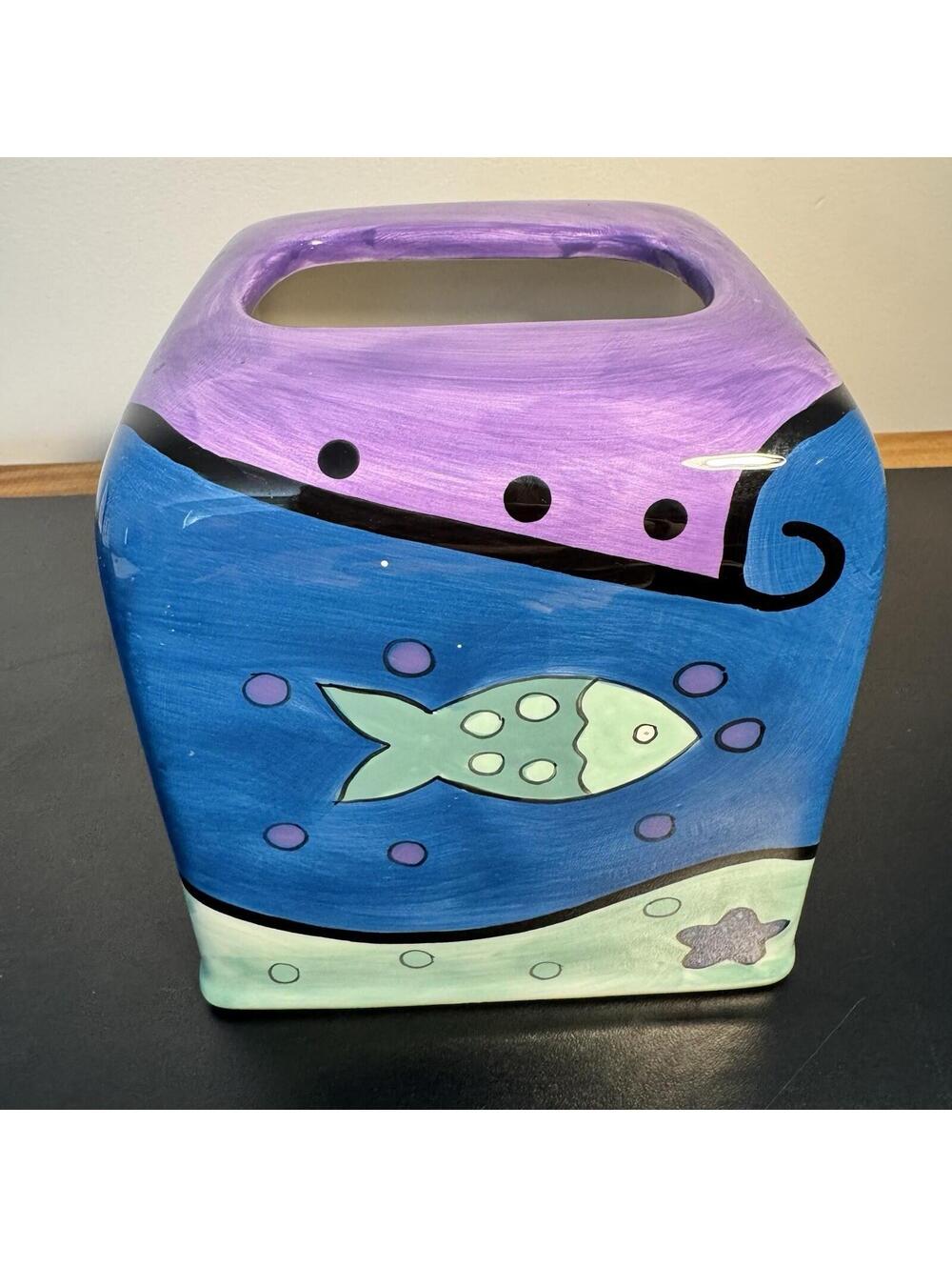 Ocean Ceramic Colorful Tropical Fish Ocean/ Beach/ Sea Shells Tissue Box Cover